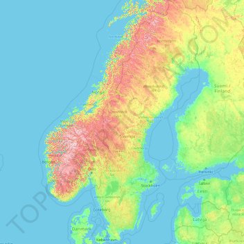 Schweden topographic map, elevation, terrain