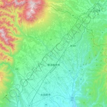 那須塩原市 topographic map, elevation, terrain