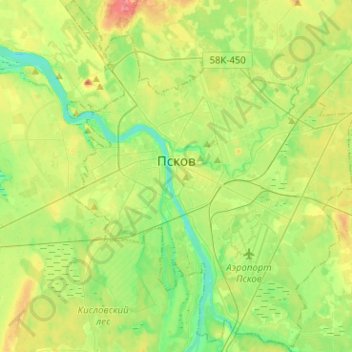 Pskow topographic map, elevation, terrain