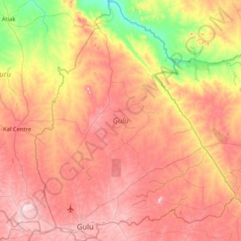 Gulu topographic map, elevation, terrain