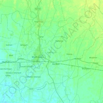 Madhepura topographic map, elevation, terrain