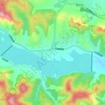 大西山水库 topographic map, elevation, terrain