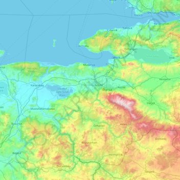 Bursa topographic map, elevation, terrain