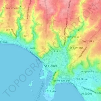 St. Helier topographic map, elevation, terrain