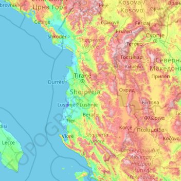 Albania topographic map, elevation, terrain