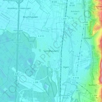 Sandhausen topographic map, elevation, terrain