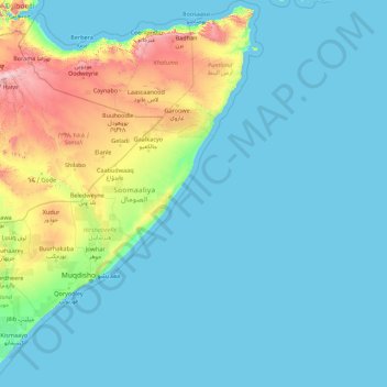 Somalia topographic map, elevation, terrain