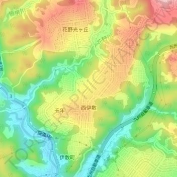 西伊敷 topographic map, elevation, terrain