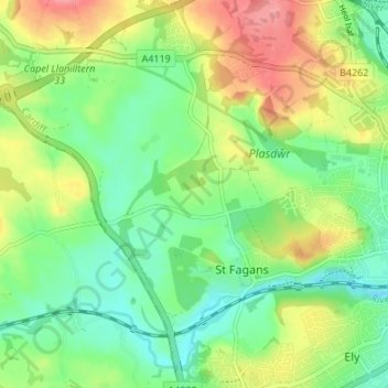 St. Fagans topographic map, elevation, terrain