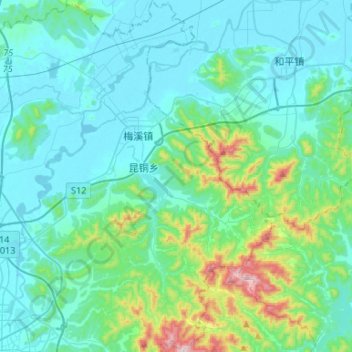 梅溪镇 topographic map, elevation, terrain