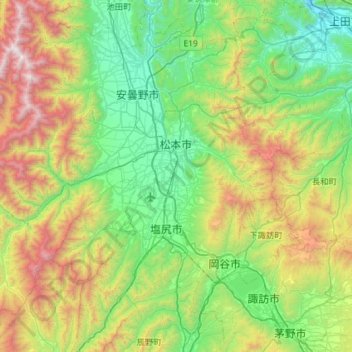 松本市 topographic map, elevation, terrain