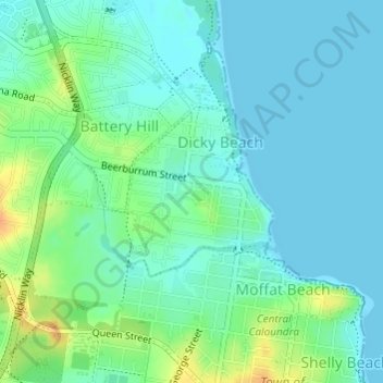 Dicky Beach topographic map, elevation, terrain