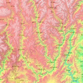 Muli Tibetan Autonomous County topographic map, elevation, terrain