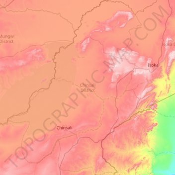 Chinsali District topographic map, elevation, terrain