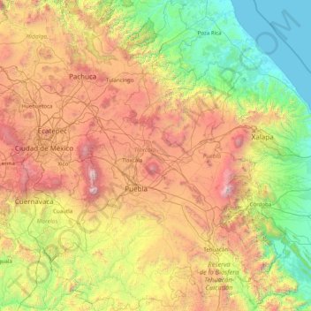 Puebla topographic map, elevation, terrain