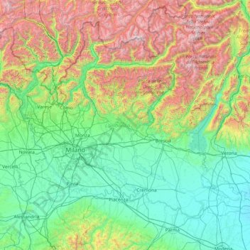 Lombardia topographic map, elevation, terrain