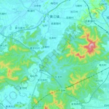 黄江镇 topographic map, elevation, terrain