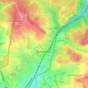 Hednesford topographic map, elevation, terrain