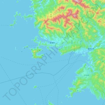 愛南町 topographic map, elevation, terrain