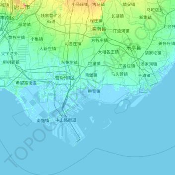 滦南县 topographic map, elevation, terrain