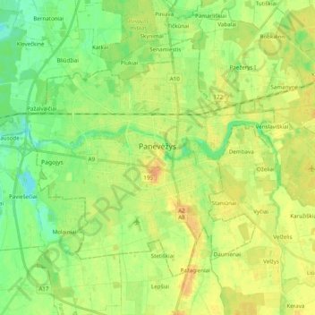 Panevėžys topographic map, elevation, terrain