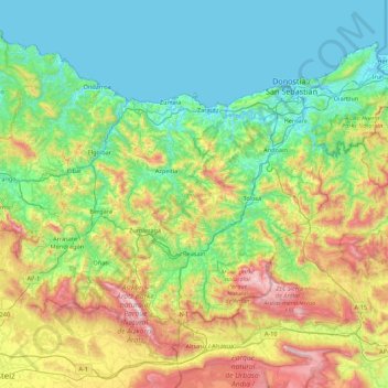 Guipuscoa topographic map, elevation, terrain