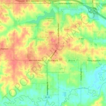 Norwalk topographic map, elevation, terrain