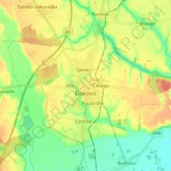 Đakovo topographic map, elevation, terrain