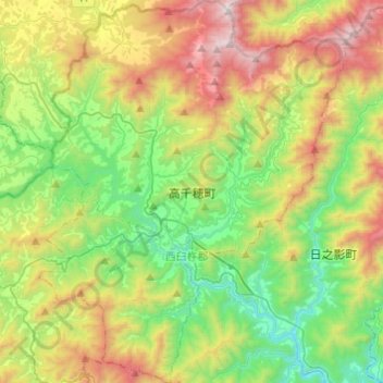 高千穂町 topographic map, elevation, terrain