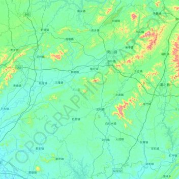 灵山县 topographic map, elevation, terrain