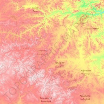 Arkhangai topographic map, elevation, terrain