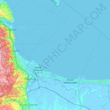 Gdańsk topographic map, elevation, terrain