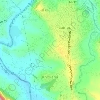 Khokana topographic map, elevation, terrain
