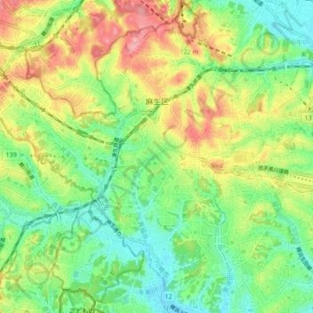 麻生区 topographic map, elevation, terrain