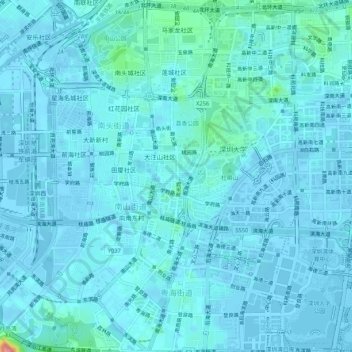 粤海街道 topographic map, elevation, terrain