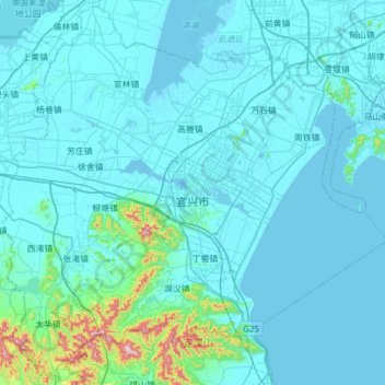 Yixing City topographic map, elevation, terrain