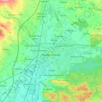 Hradec Králové topographic map, elevation, terrain
