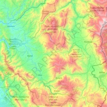 Dibër County topographic map, elevation, terrain