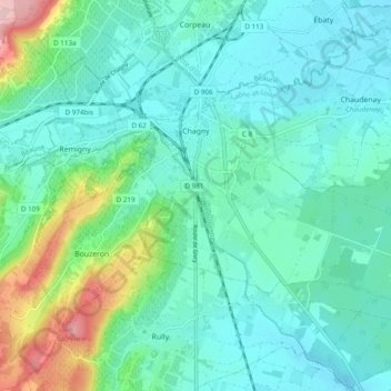 Chagny topographic map, elevation, terrain
