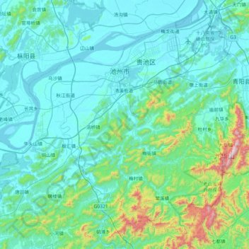 贵池区 topographic map, elevation, terrain