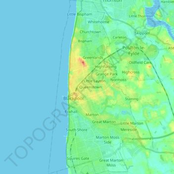 Borough of Blackpool topographic map, elevation, terrain