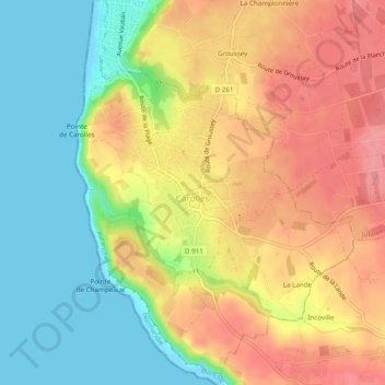 Carolles topographic map, elevation, terrain