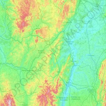 Saona y Loira topographic map, elevation, terrain