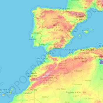 Espagne topographic map, elevation, terrain