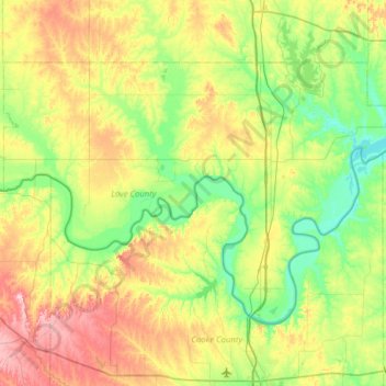 Love County topographic map, elevation, terrain