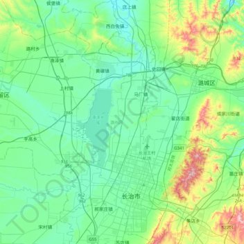 潞州区 topographic map, elevation, terrain