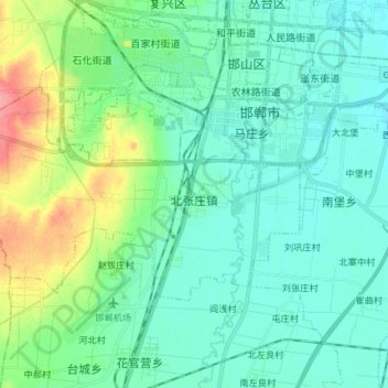 北张庄镇 topographic map, elevation, terrain