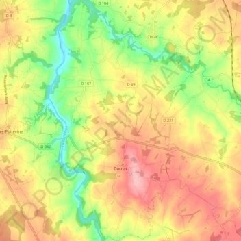 Darnac topographic map, elevation, terrain