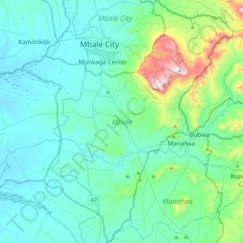Mbale topographic map, elevation, terrain