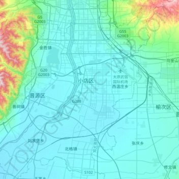 小店区 topographic map, elevation, terrain